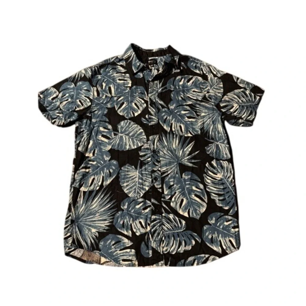 Matix Mens Button Down Shirt Short Sleeve‎ Blue Leaf Print Casual Size S